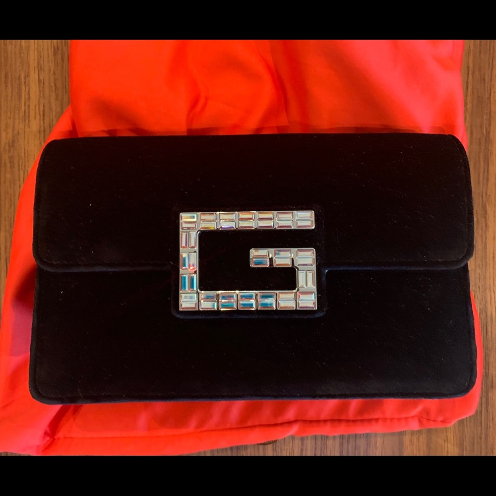 GUCCI Velvet Crystal square G black bag